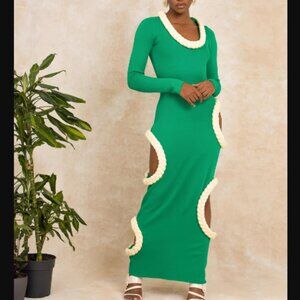 Kai Collective ANULI KNITTED BRAID CUTOUT DRESS - GREEN NWT